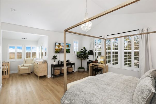 Bedroom, Chandelier, Interior, Wood Texture Flooring