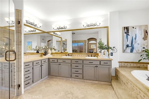 Bathroom, Dual Sink Vanities, Glass Shower, Interior, Tile Countertops