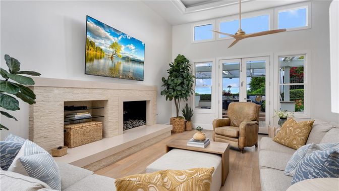 Fireplace, Interior, Living room, Water, Wood Texture Flooring