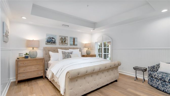 Bedroom, Interior, Recessed Lighting, Wood Texture Flooring
