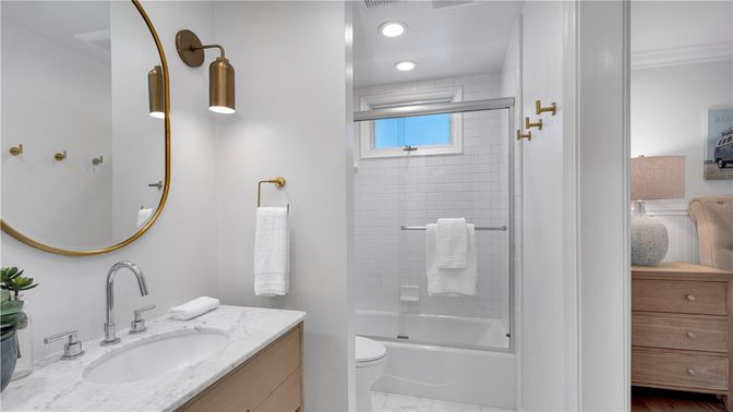 Bathroom, Glass Shower, Interior, Recessed Lighting