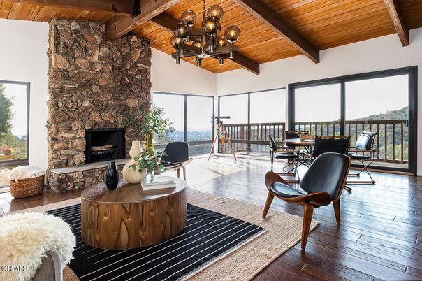 Chandelier, Fireplace, Interior, Living room, Wooden Beams, Wooden Ceilings, Wood Texture Flooring