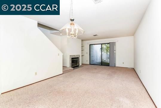 Chandelier, Empty room, Fireplace, Interior