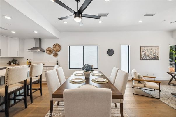 Dining room, Interior, Kitchen, Recessed Lighting, Wood Texture Flooring