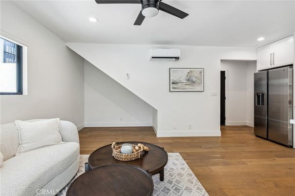 Interior, Kitchen, Living room, Recessed Lighting, Stainless Steel Appliances, Wood Texture Flooring