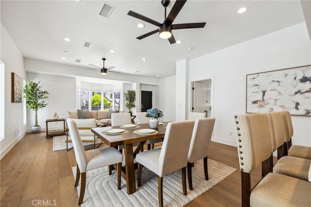 Dining room, Interior, Recessed Lighting, Wood Texture Flooring