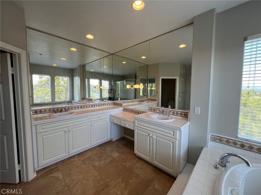Bathroom, Dual Sink Vanities, Interior, Recessed Lighting, Tile Countertops