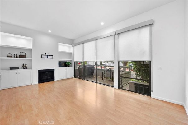 Empty room, Fireplace, Interior, Recessed Lighting, Wood Texture Flooring