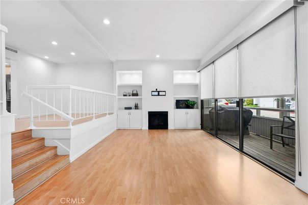 Fireplace, Interior, Recessed Lighting, Wood Texture Flooring