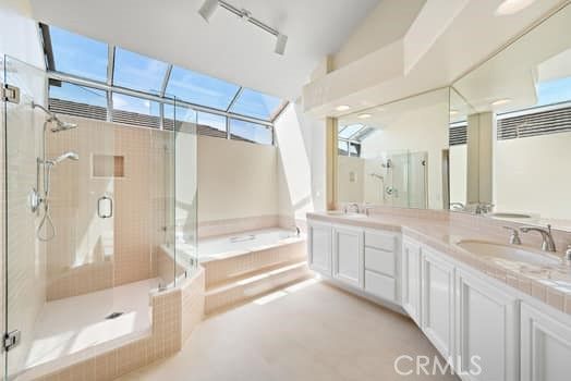 Bathroom, Dual Sink Vanities, Glass Ceilings, Glass Shower, Interior, Recessed Lighting, Tile Countertops