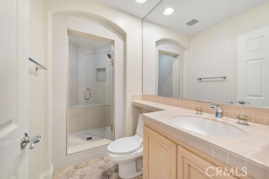 Bathroom, Glass Shower, Interior, Recessed Lighting, Tile Countertops