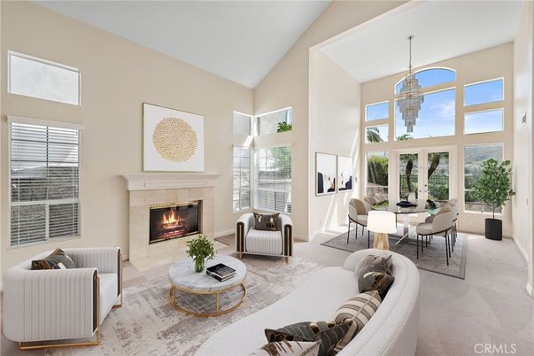 Dining room, Fireplace, Interior, Living room, Pendant Lights