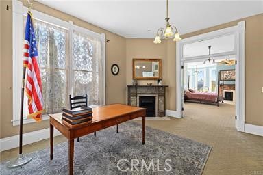 Chandelier, Fireplace, Home Office, Interior, Pendant Lights
