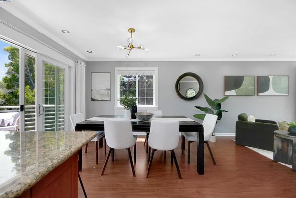 Dining room, Interior, Recessed Lighting, Wood Texture Flooring