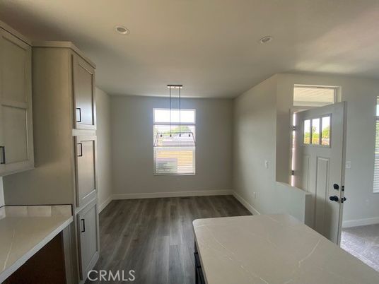 Empty room, Interior, Pendant Lights, Recessed Lighting, Wood Texture Flooring