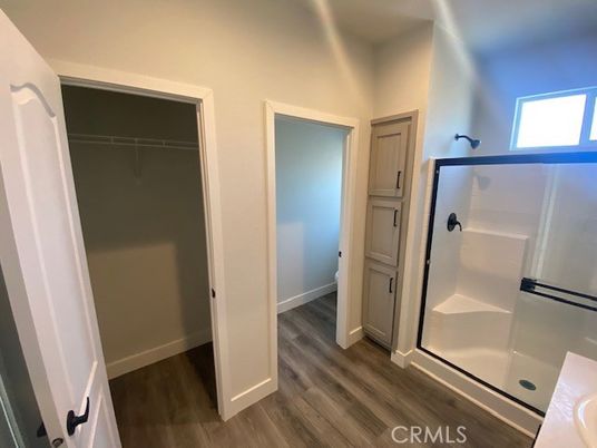 Bathroom, Glass Shower, Interior, Wood Texture Flooring