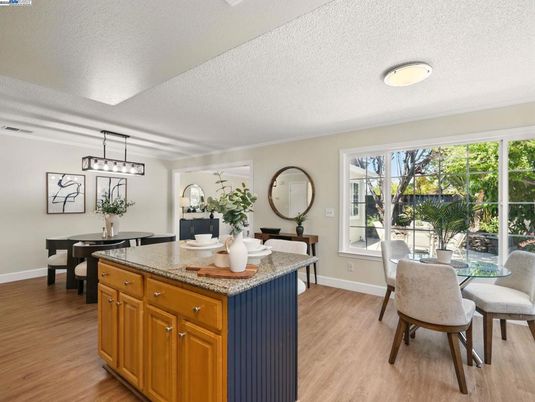 Dining room, Interior, Pendant Lights, Wood Texture Flooring