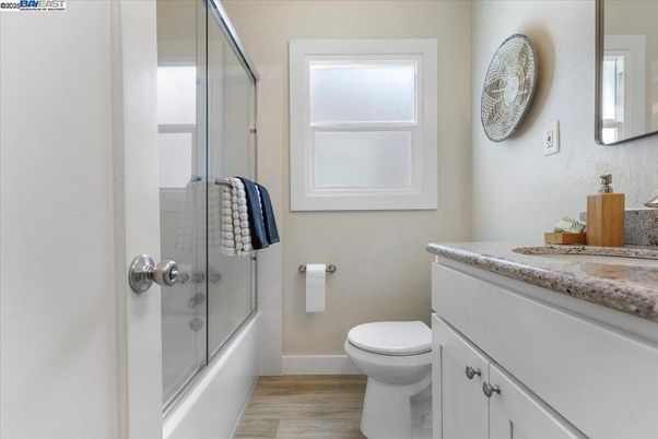 Bathroom, Glass Shower, Interior, Wood Texture Flooring
