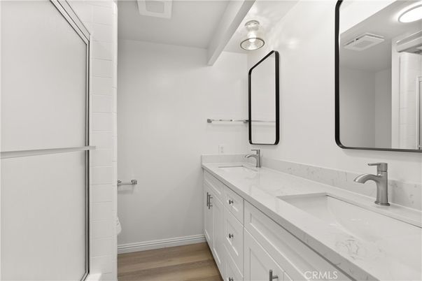 Bathroom, Dual Sink Vanities, Interior, Wood Texture Flooring