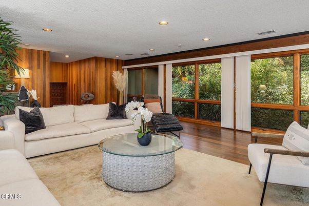 Interior, Living room, Recessed Lighting, Wood Texture Flooring, Wooden Walls