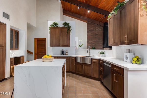Interior, Kitchen, Recessed Lighting, Stainless Steel Appliances, Stone Walls, Wooden Beams, Wooden Ceilings