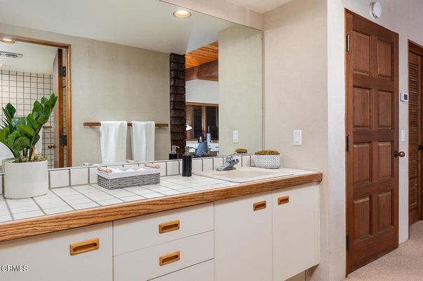 Bathroom, Dual Sink Vanities, Interior, Recessed Lighting, Tile Countertops