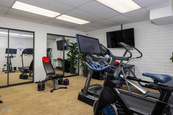 Fitness Equipment, Gym, Interior, Recessed Lighting, Stone Walls