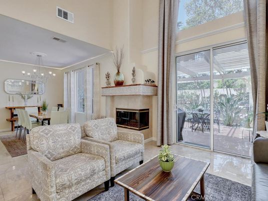 Dining room, Fireplace, Interior, Living room, Pendant Lights