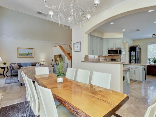 Chandelier, Dining room, Interior, Kitchen, Living room, Recessed Lighting, Stainless Steel Appliances