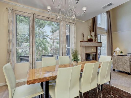 Chandelier, Dining room, Fireplace, Interior