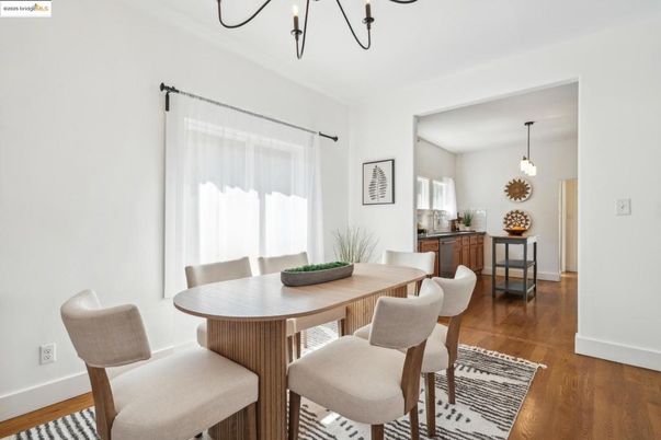 Dining room, Interior, Pendant Lights, Wood Texture Flooring
