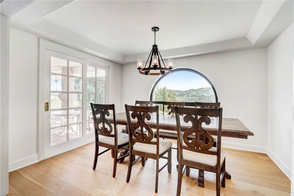 Dining room, Interior, Pendant Lights, Wood Texture Flooring