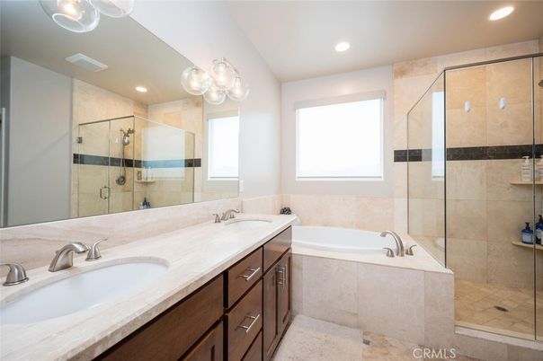 Bathroom, Dual Sink Vanities, Glass Shower, Interior, Recessed Lighting
