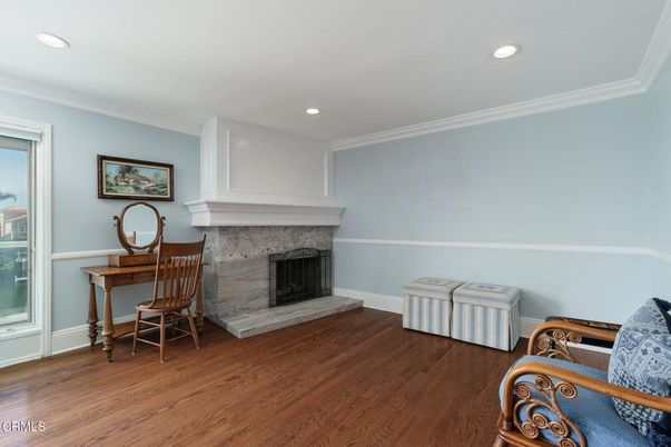 Fireplace, Interior, Recessed Lighting, Wood Texture Flooring