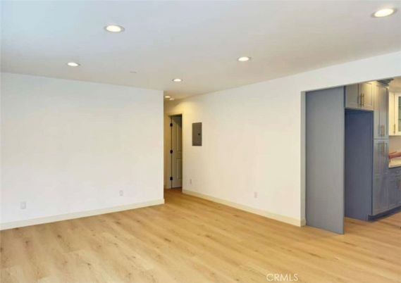 Elevator, Empty room, Interior, Recessed Lighting, Wood Texture Flooring