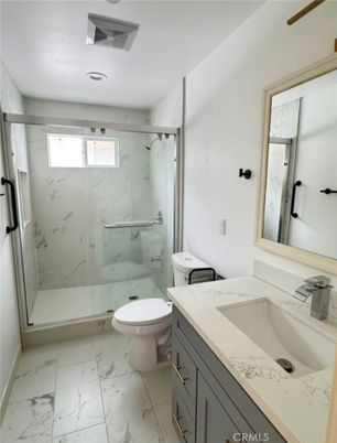 Bathroom, Glass Shower, Interior, Marble, Marble Walls, Recessed Lighting