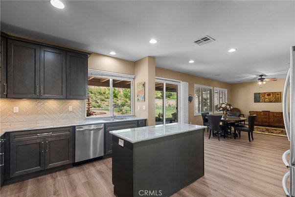 Dining room, Interior, Kitchen, Recessed Lighting, Wood Texture Flooring