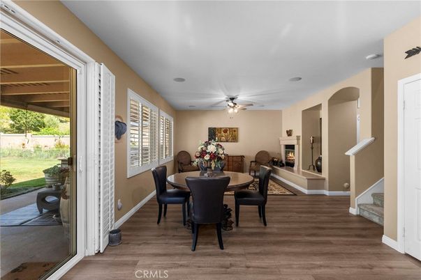 Dining room, Fireplace, Interior, Wood Texture Flooring
