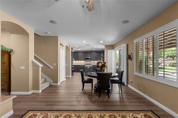 Dining room, Interior, Kitchen, Recessed Lighting, Wood Texture Flooring