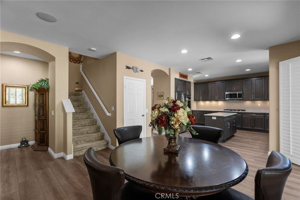 Dining room, Interior, Kitchen, Recessed Lighting, Wood Texture Flooring