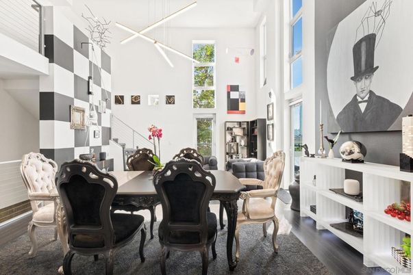 Dining room, Interior, Pendant Lights, Wood Texture Flooring