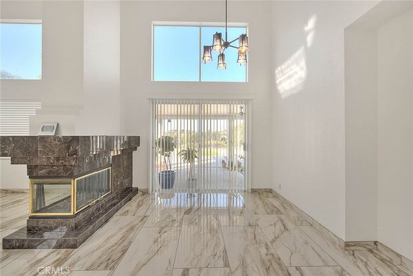 Fireplace, Interior, Marble, Pendant Lights