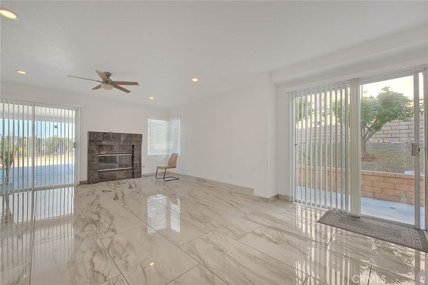 Empty room, Fireplace, Interior, Marble, Recessed Lighting