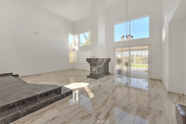 Fireplace, Interior, Marble, Pendant Lights