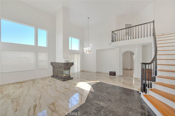 Fireplace, Interior, Marble, Pendant Lights