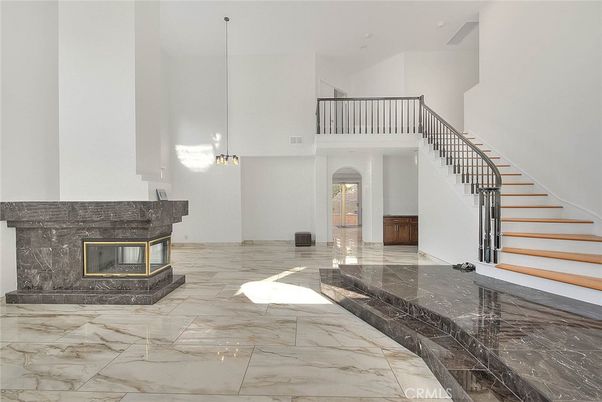 Fireplace, Interior, Marble, Pendant Lights