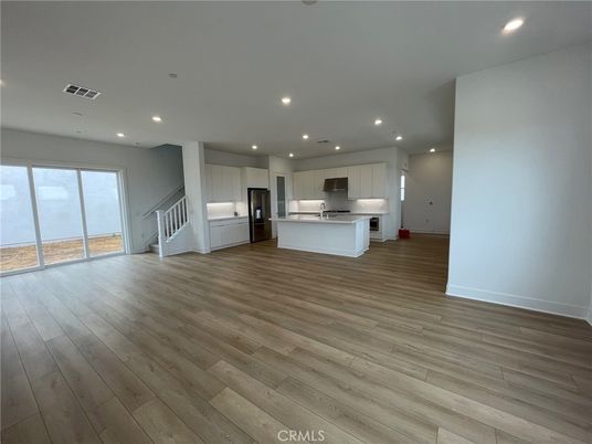Empty room, Interior, Kitchen, Recessed Lighting, Wood Texture Flooring