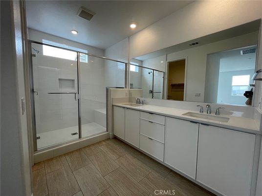 Bathroom, Dual Sink Vanities, Glass Shower, Interior, Recessed Lighting
