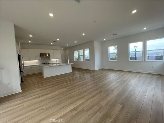 Empty room, Interior, Kitchen, Recessed Lighting, Wood Texture Flooring