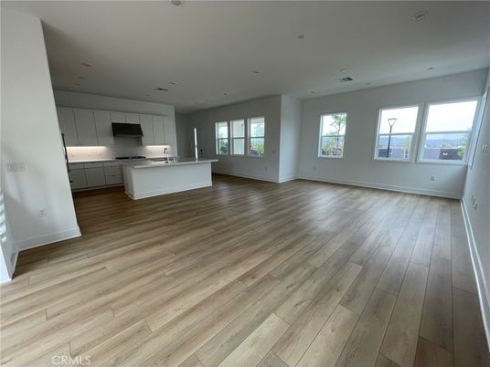 Empty room, Interior, Kitchen, Recessed Lighting, Wood Texture Flooring